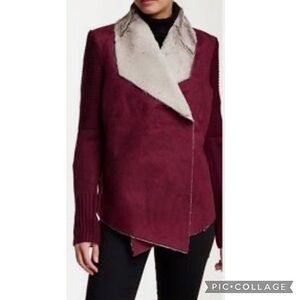 BNCI by Blanc Noir Jacket Plum Faux Suede Fur S Chic Winter Knit Sleeve
